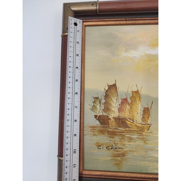 VTG Framed Chinese Junk Ships 20x16 C. Chan Oil Painting- Creative Galleries - Picture 15 of 16